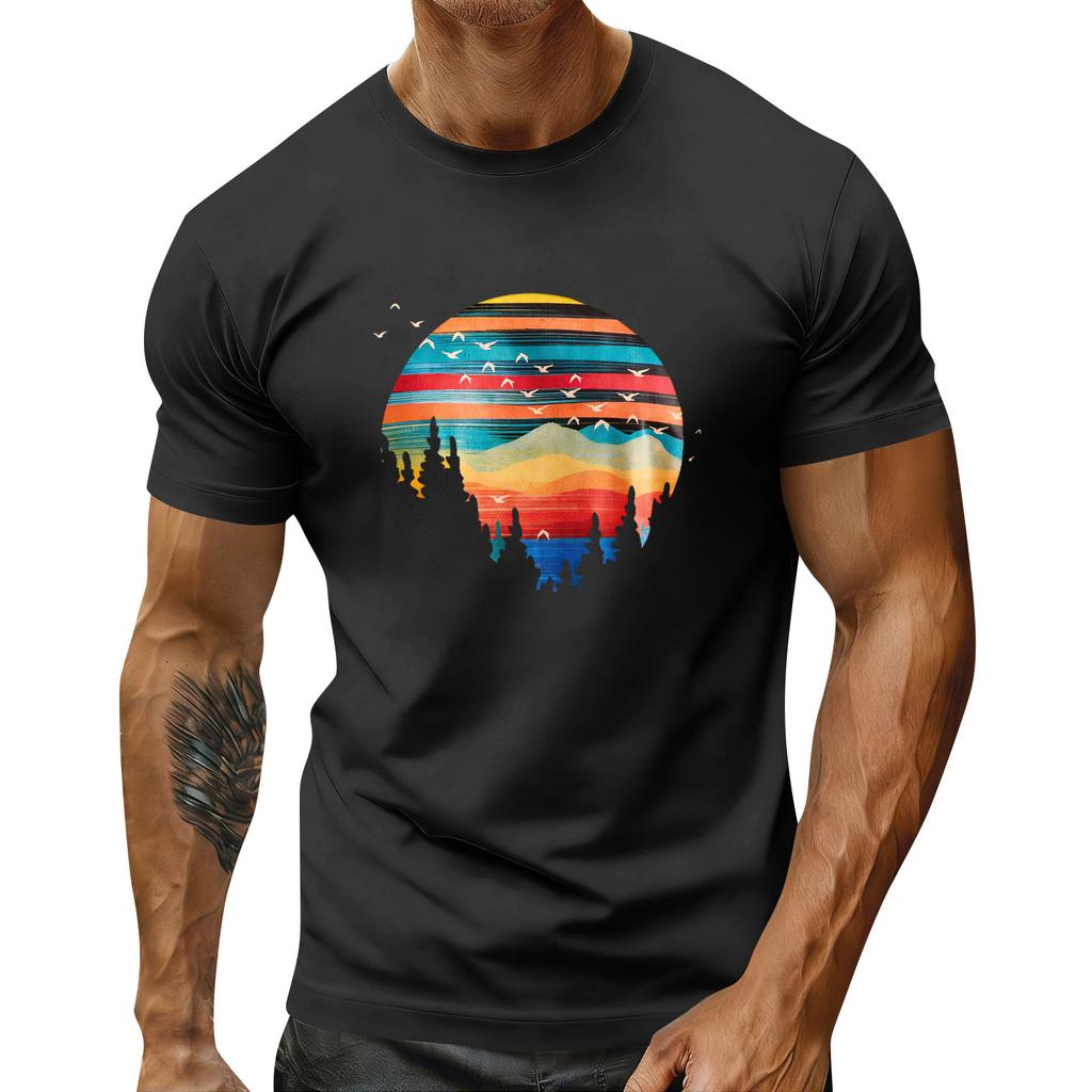 Pánské sváteční tričko s kulatým výstřihem a krátkým rukávem, ležérní sportovní top