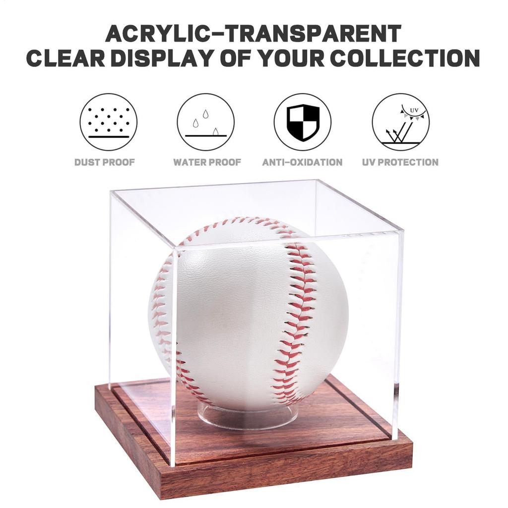 Baseball Vitrine Acryl Baseball Halter Display Box Transparent Sport Souvenirs Organizer mit Holzsockel für Tennis Golf