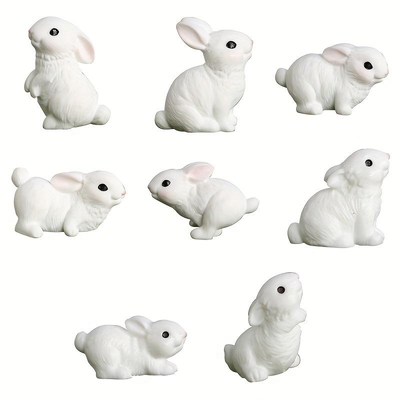 8pcs Mini Resin Simulation Rabbit Statues - Cute Bunny Figurines for Easter Home & Garden Decor,Durable Indoor/Outdoor Ornament