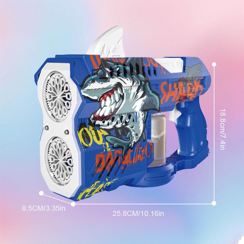 

Популярная американская игрушка, версия «Светящаяся акула» двуствольного пистолета для пускания мыльных пузырей со светящимся дулом, подходит для синий