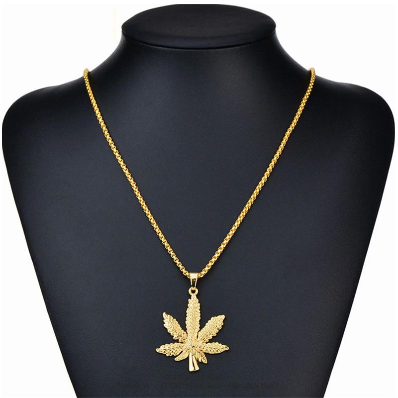 Hip Hop Gold Silver Color Black Maple Leaf Necklace Domineering Unisex Fashion Accessory Leaf Pendant
