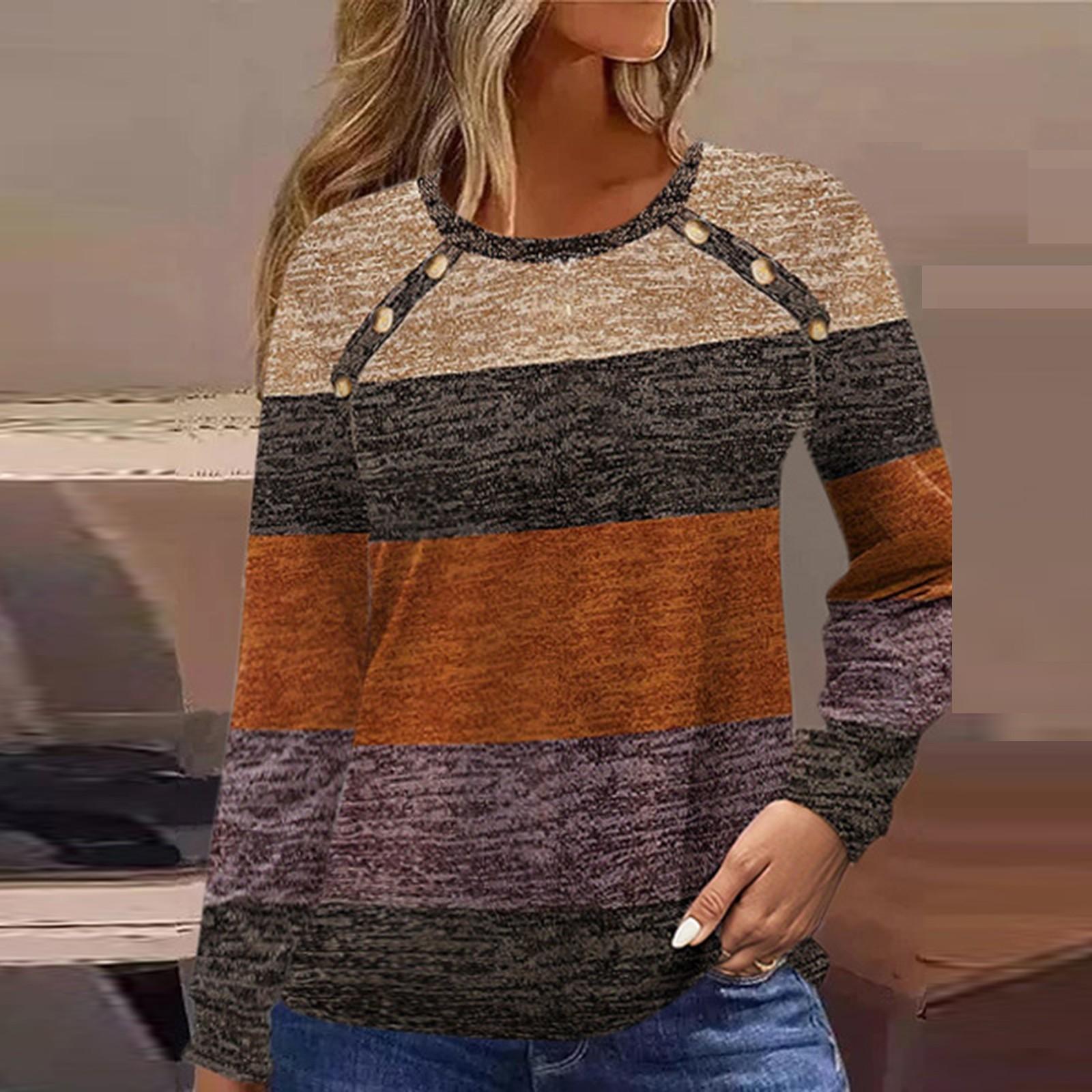 

Женская модная повседневная футболка с круглым вырезом и длинным рукавом с пуговицами L оранжевый