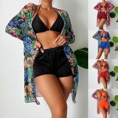 Women's Swim Shorts Loose High Waist Bikinis 2024 Sexy 3 Piece Bikini Set Cover Up Swimsuit For Women Women Swimwear with Shorts