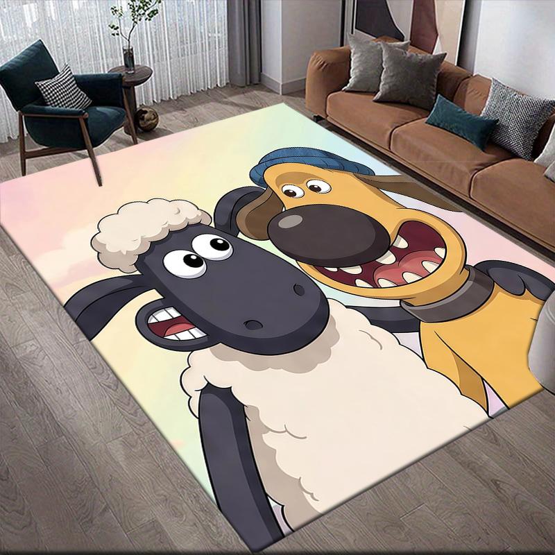 Shaun the Sheep Flannel Pattern Square Carpet,Area Rug,Carpet Rug for Living Room Bedroom Sofa Playroom Decor,Non-slip Floor Mat