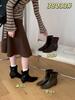 Korean simple square head thick heel. Skinny short boots women's new autumn and winter zipper thin boots fashion boots