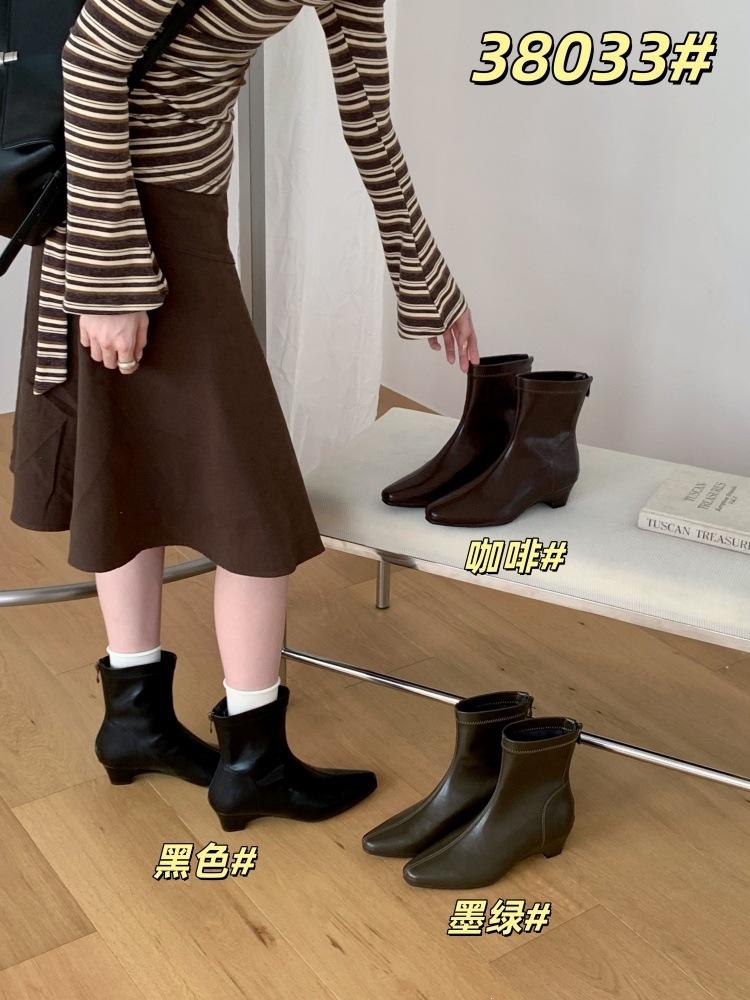 Korean simple square head thick heel. Skinny short boots women's new autumn and winter zipper thin boots fashion boots