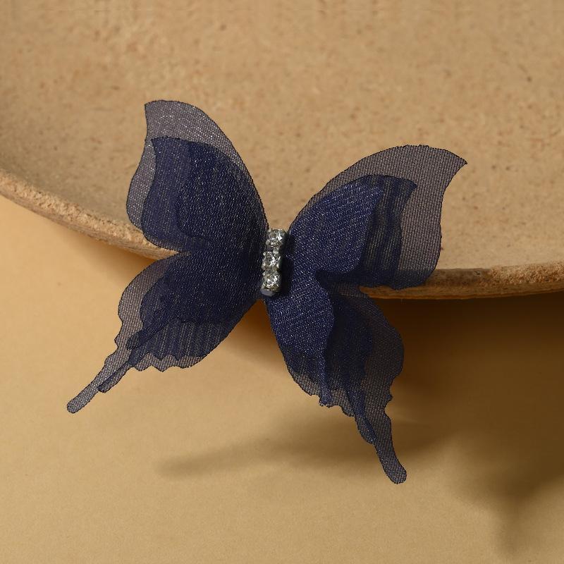 10Pcs Lightweight 3D Organza Butterfly Brooch Pins Shiny Rhinestone Lapel Pins for Bridal Wedding Dress Decor