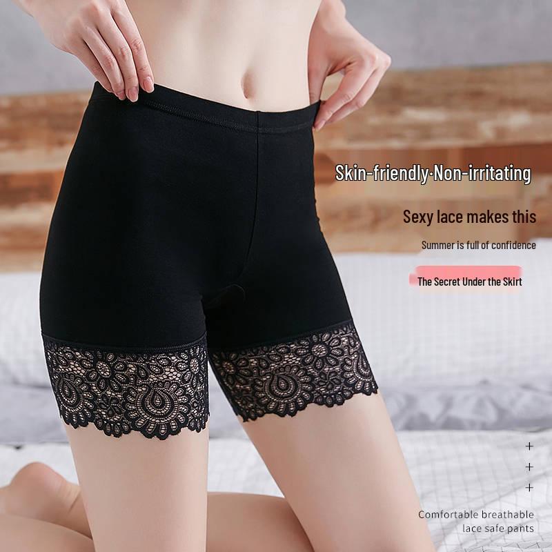 Women's Plus Size Lace Safety Shorts - Summer Anti-Exposure Modal Layer, Thin 3/5 Length. Can Be Worn Outside.