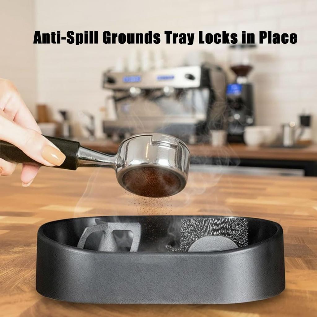 Coffee Portafilter Cleaning Kit, Portafilter Cleaning Holder, Premium Clean Holder, With Precision Deep-Clean Brush & -Spill Grounds Tray