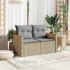2 Seater Garden Sofa with Cushions Beige Poly Rattan