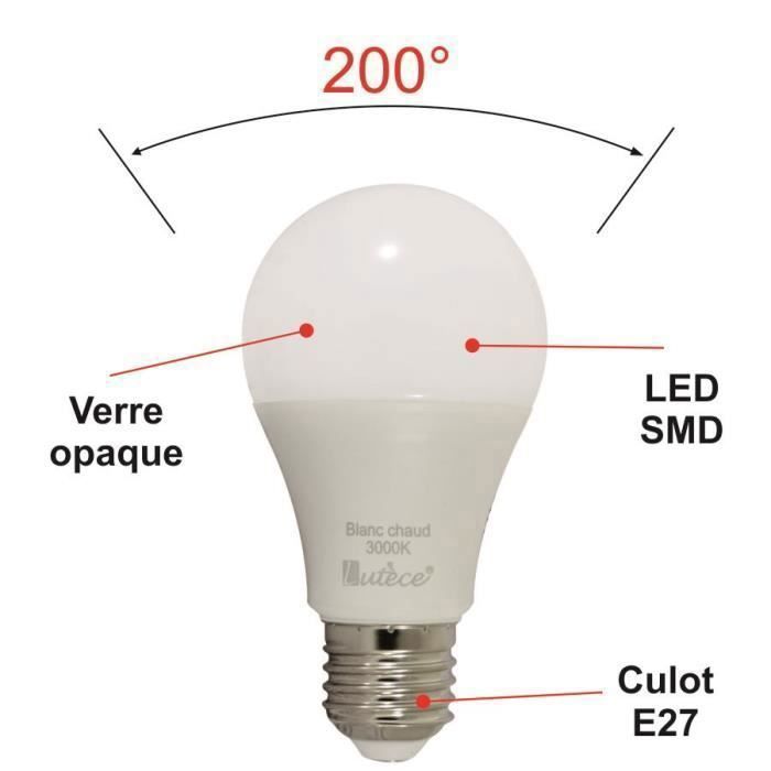 Ampoule LED E27 6W 470Lm 3000K - garantie 5 ans