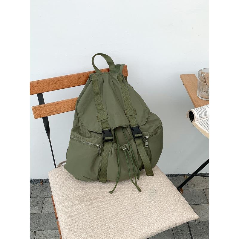 Flip Pull Rope Pleated Backpack Simple Female College Student Schoolbag Casual Buckle Large Capacity Backpack