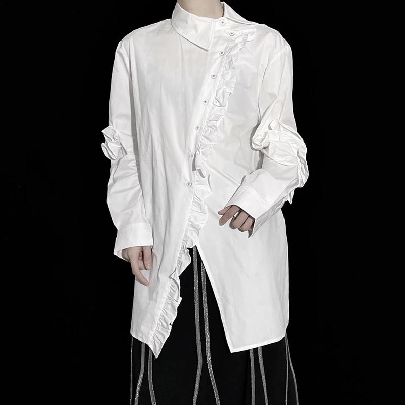 Xitao Cămașă de damă cu un singur nasture, cu guler răsturnat, asimetrică, decupată, toamna 2024, model Edible Tree Fungus, HQQ2392