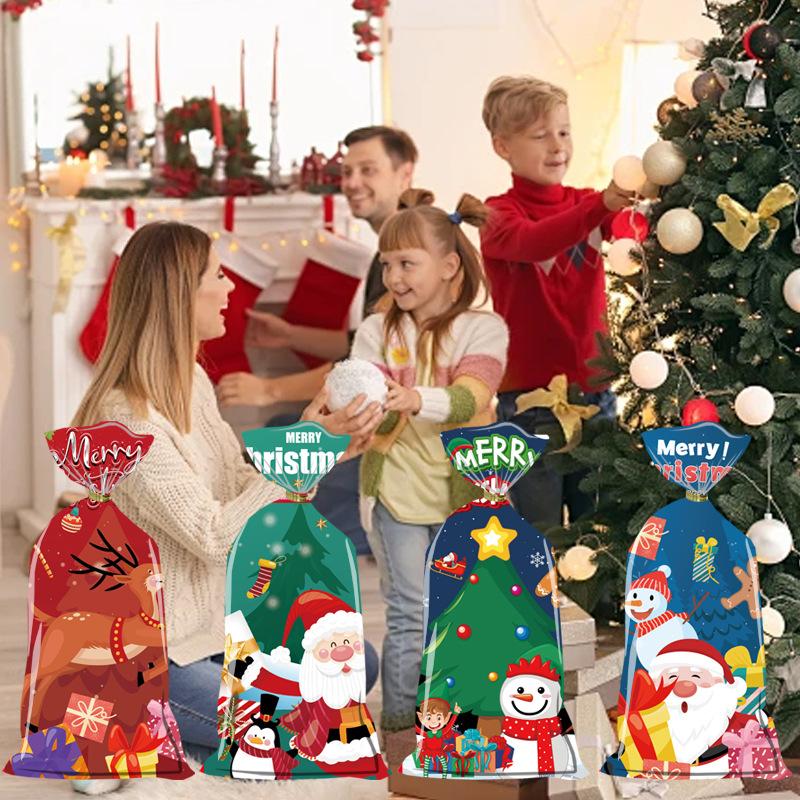 50Pcs Christmas Happy Candy Gift Bag with Zip Ties Christmas Biscuits Desserts DIY Packaging Supplies New Year's Party Favorite