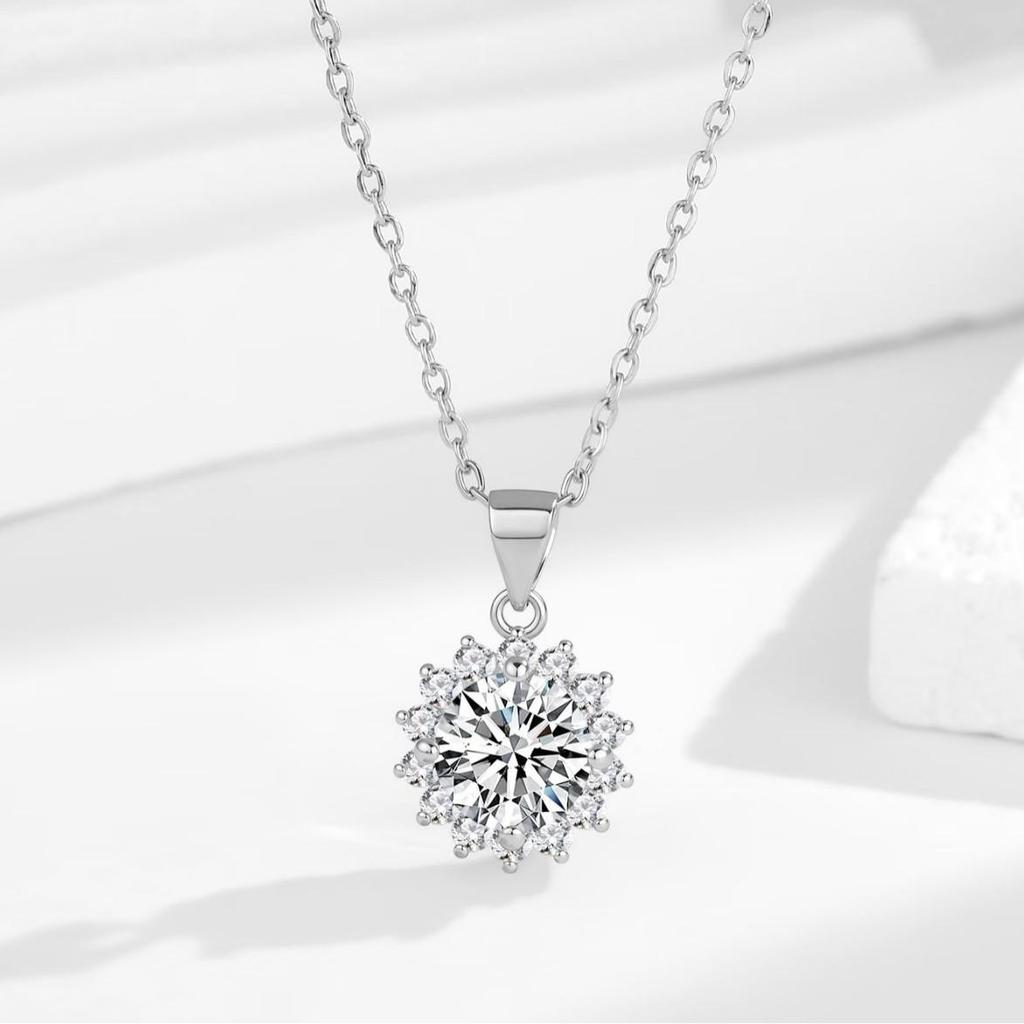 Elegant 2 Carat Moissanite Sunflower Pendant Necklace for Women - Colorfast Clavicle Chain
