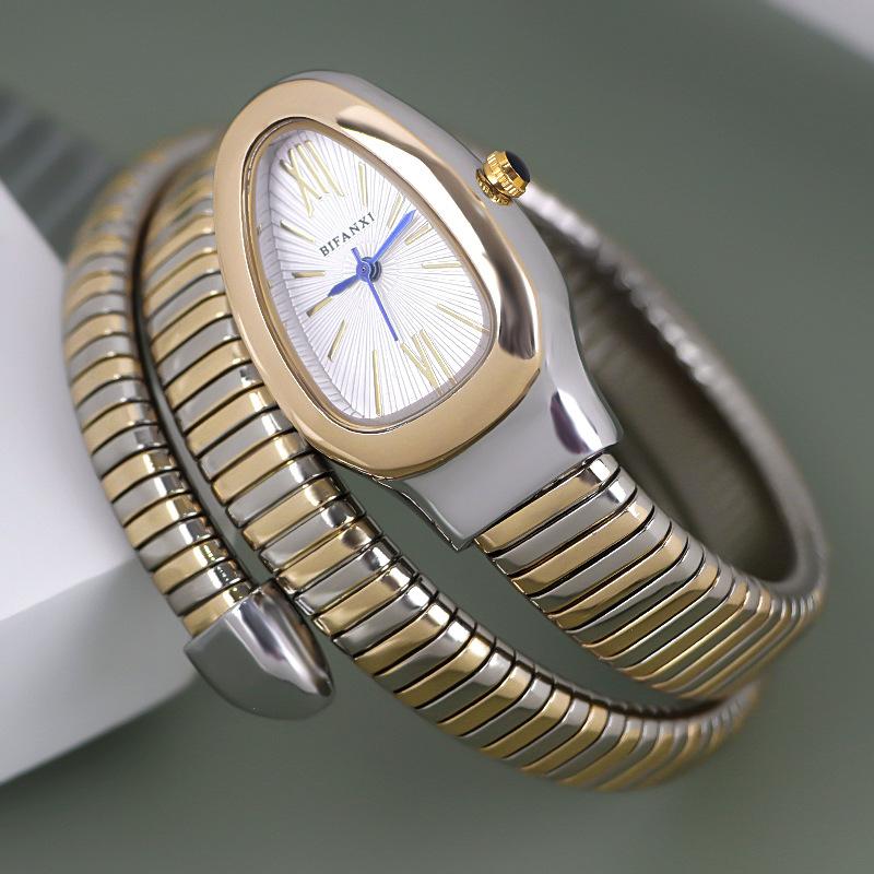 Fashion Snake Women's Quartz Watches Hot Sale Two-ring Coil Watch Strap Luxury Gold  Rose Gold Bracelet Wristwatch Gift Relogio