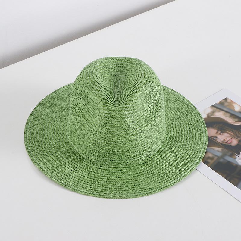 Summer Wide Brim Straw Hat Women And Men Outdoor Sun Protection Beach Panama Cap Solid Color Travel Holiday Visor Caps