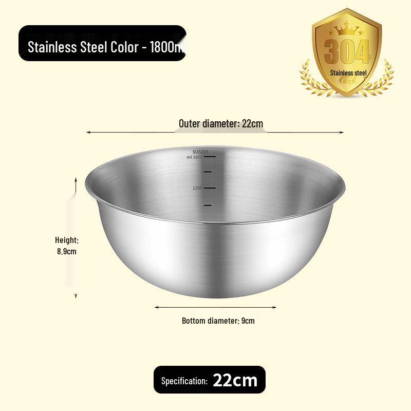 304 Stainless Steel Multi-purpose Bowl with Measuring Scale - Ideal for Beating, Baking, Kneading, Cooking, and Salads.
