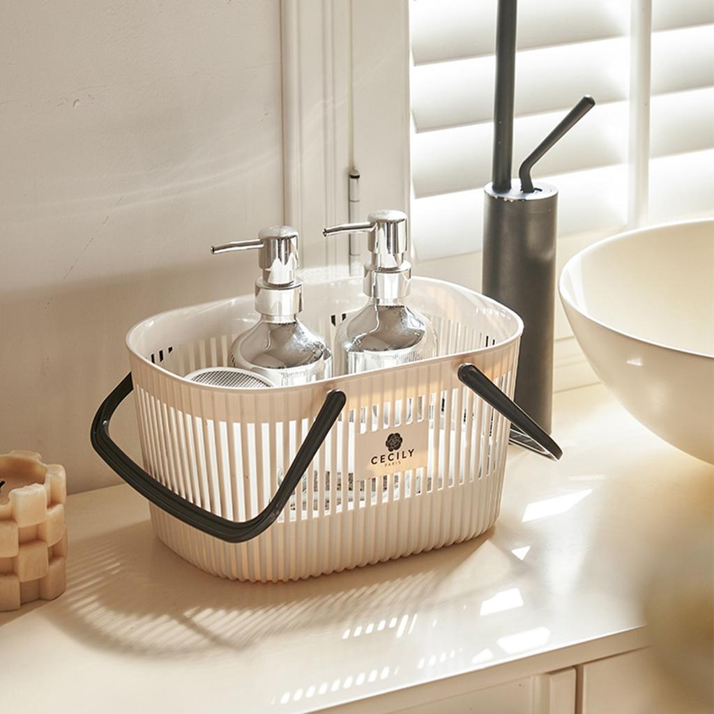 Plastic Organizer Basket with Handles Drainage Toiletry Bin Stackable Storage Basket for Storing Bathroom Body Wash
