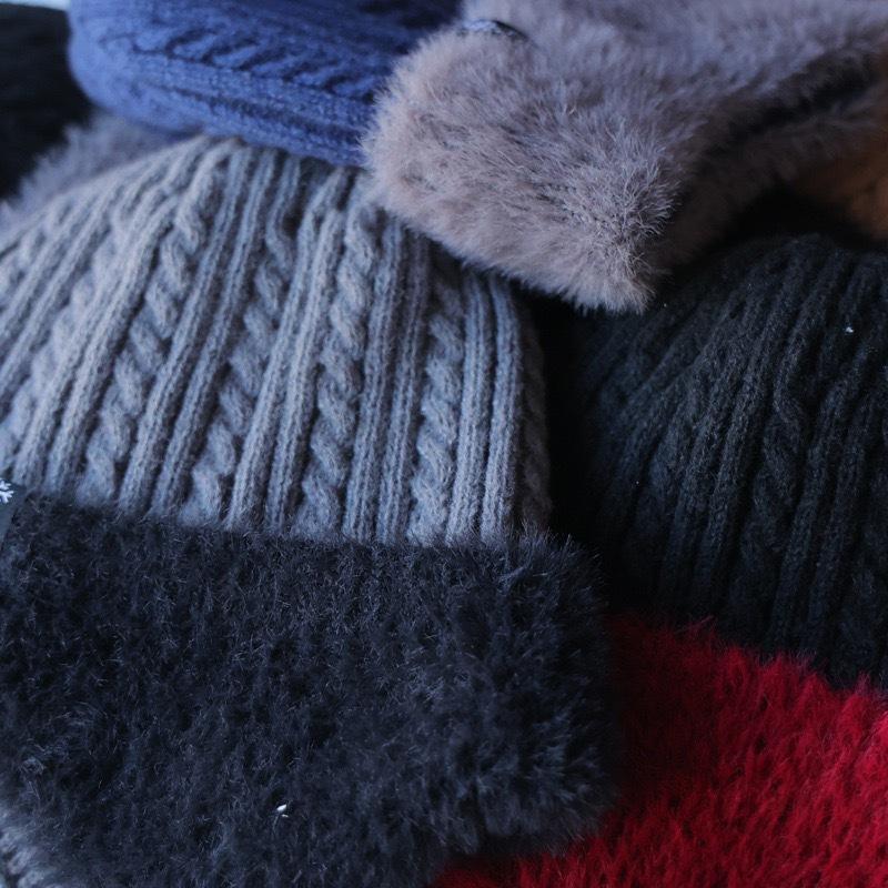 Faux Mink Knit Woolen Hat Winter Earflap Beanie Outdoor Fleece Lined Thickened Warm Cold Resistant Ski Hat