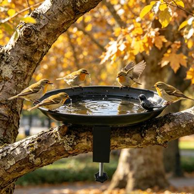 Bain d'oiseaux et mangeoire amovibles en métal pour jardin 2-en-1 Abreuvoirs et mangeoires d'extérieur Résistants à la rouille Montage sans perçage sur rail Bassin d'eau pour oiseaux pour terrasse balcon