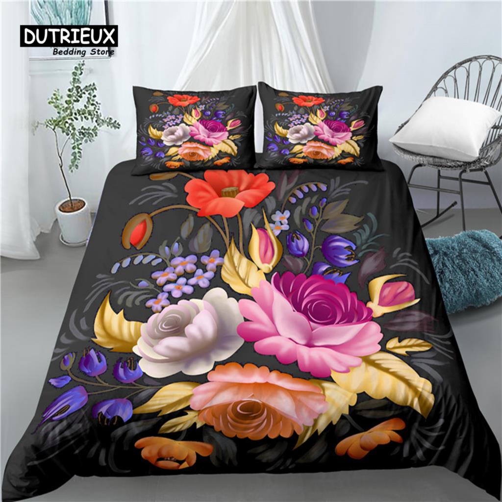 

Home Living Luxury 3D Flower Print 2/3Pcs Comfortable Duvet Cover Pillowcase Bedding Sets Queen And King Eu/Us/Au Size EU Single(135*200cm)3pcs