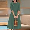 ZANZEA Women Elegant Casual Round Neck Half Sleeve Dress