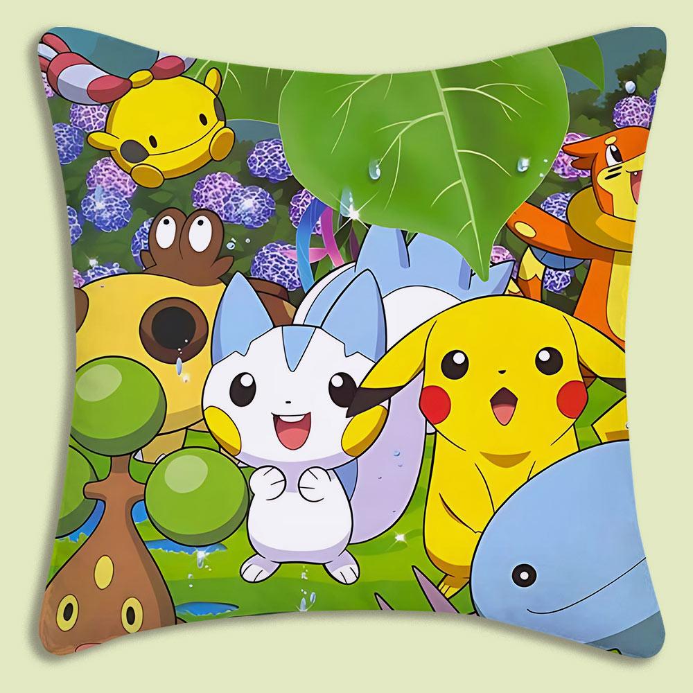 Anime P-Pokemon Pillow Covers Cartoon Sofa Decorative Home Double-Sided Printing Short Plush Cute Cushion Cover