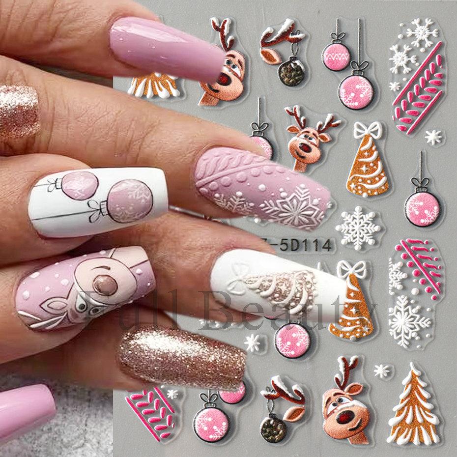Nail Art Sticker Winter Christmas Snowflake Elk Santa Claus Christmas Ball 5D Embossed Nail Art Sticker
