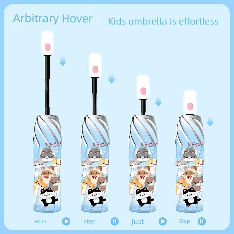 Fish Pond Kitten Children's Umbrella Automatic Female Rain Dual-Use Rounded Corner Folding Umbrella for Primary School Students