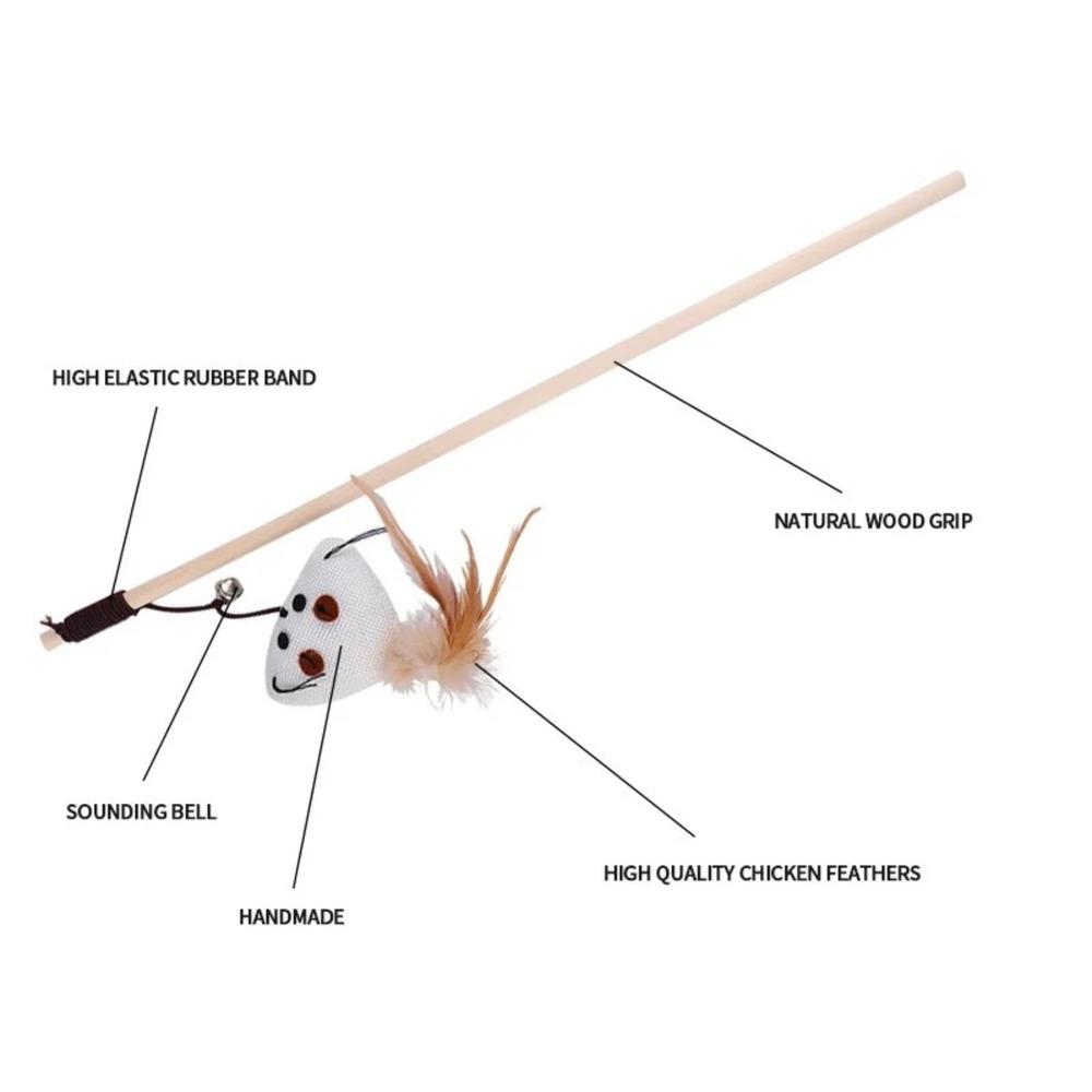 1PC Teaser Feather Toys Funny Bell Mouse Wooden Stick Cat Teaser Pet Interactive Boredom Relief Toy