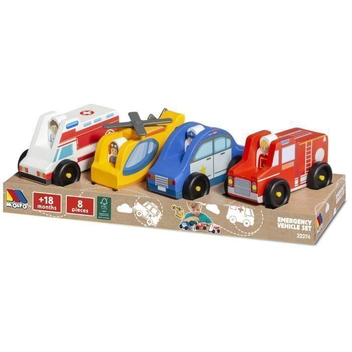Jeu de véhicules d'urgence en bois - 4 véhicules - Mixte - 3 ans et plus