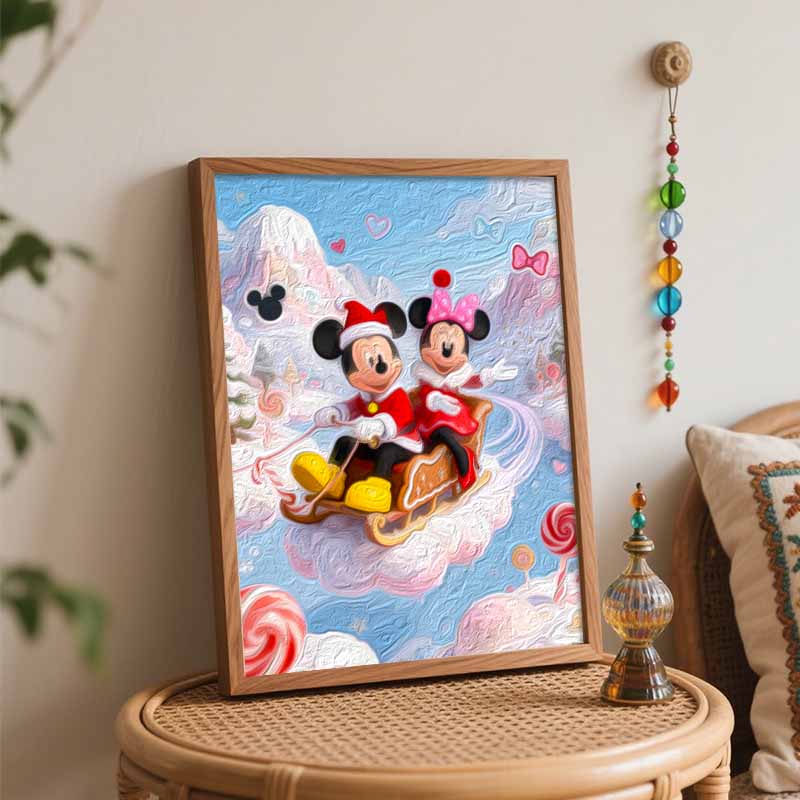 Disney Christmas Mouse Couple Sleigh Winter Wonderland Oil Paint Digital Painting Art Kit FillIn Painting Home Decor