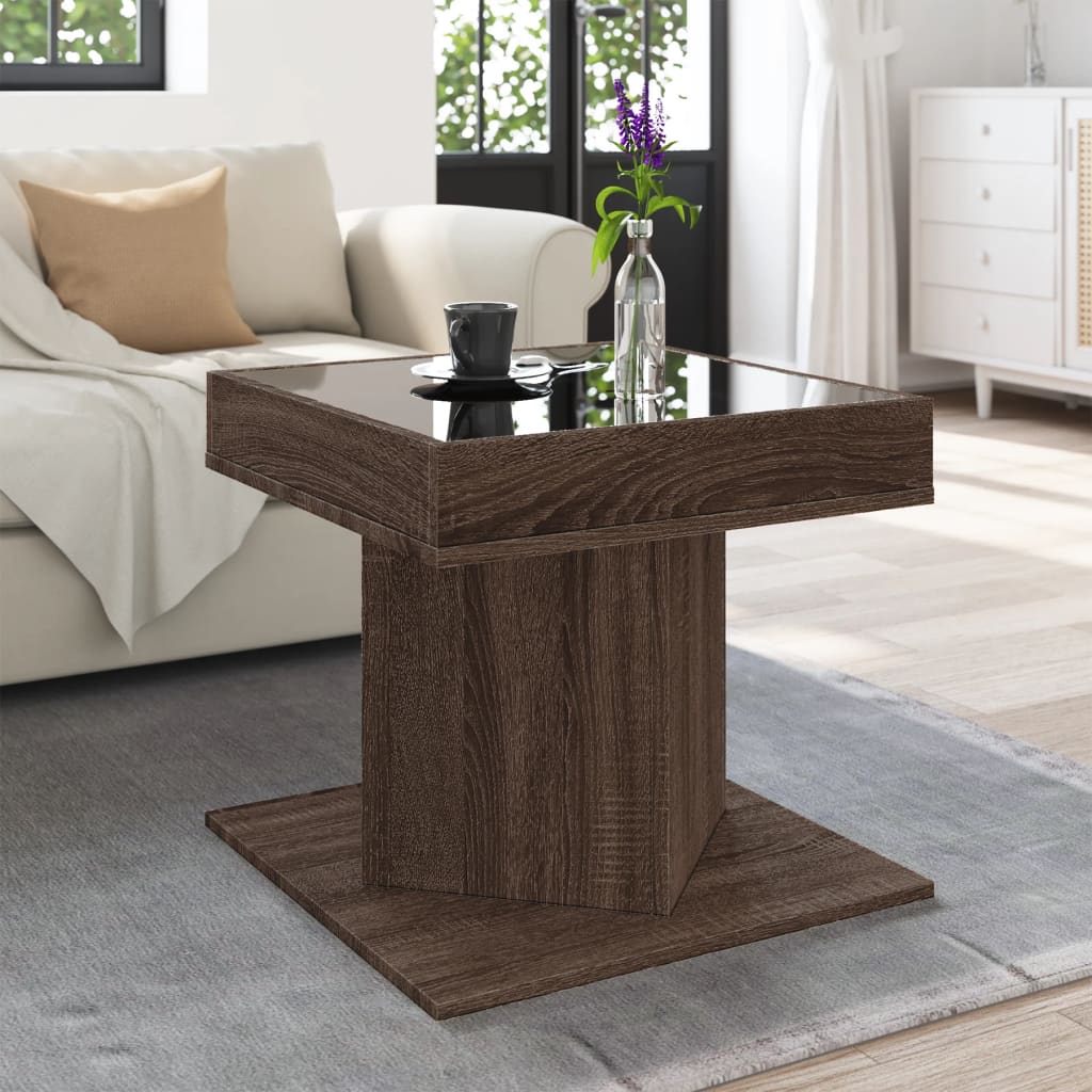 LED Coffee Table Brown Oak Effect 50x50x45 cm Wood Based Material