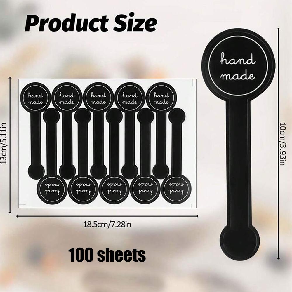 5/10/20/50/100 Sheets Thank You Handmade Seal Stickers Black Striped Long Labels Stickers for Packaging Gift Lollipop Bread
