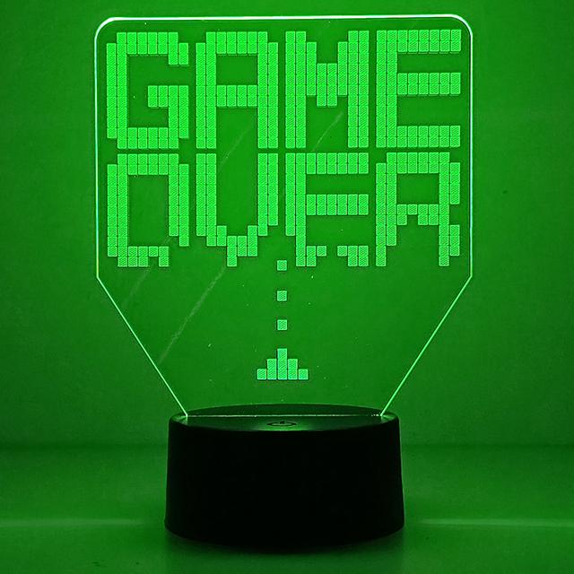 Gameover 3D Night Lamp Gaming Room Desk Setup Lighting Decor on The Table Game Console Icon Logo Sensor Light for Kids Gift