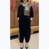 Gold Velvet Fashion Loose Mom Suit Elegant Lady Chinese Style Plaque Embroidery Print Patchwork Two-Piece Set
