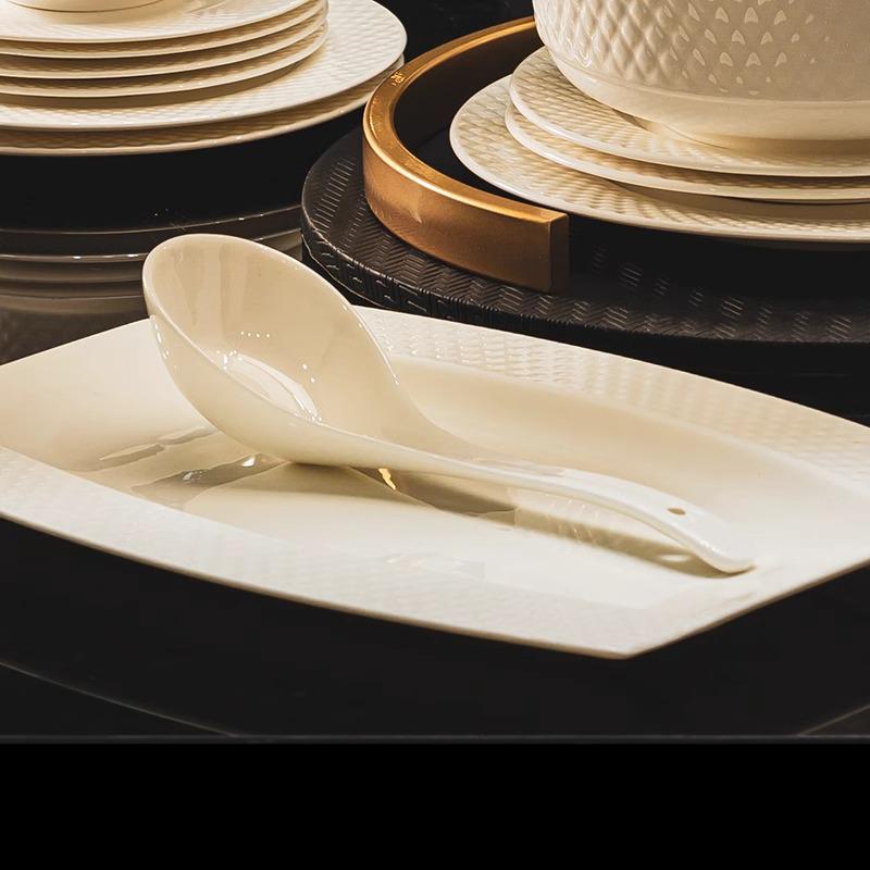 Pure White Bone China Irregular Embossed Floral Anti-scalding Tableware Set