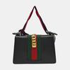 [Pre-Owned] Sylvie Gold Buckle Striped Web Satin Bow Wide Shoulder Strap Leather Handbag Crossbody Bag Shoulder Bag Small - Good #1BMMFOP