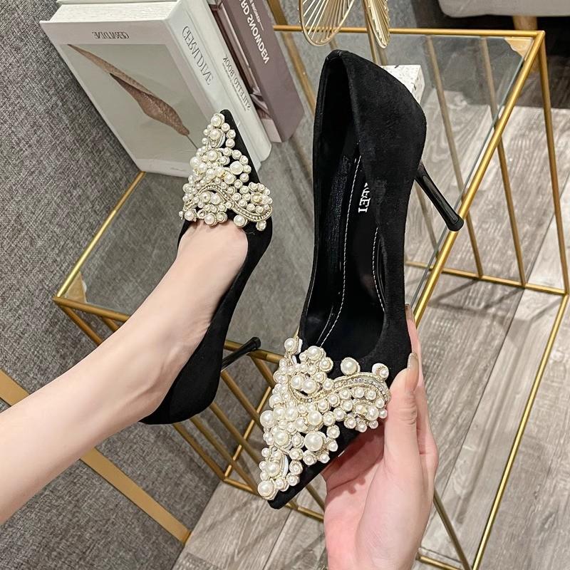 High Heels Fairy Style Pearl Small Fragrant Style Fine Heel Design Sense Niche Fashion Pointed Head with Cheongsam Single Shoes