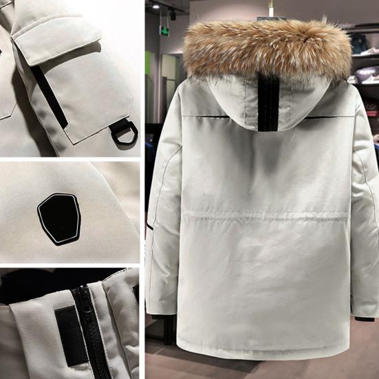 Giacca da Uomo Imbottita con Tasche Multiple Cappuccio con Bordo in Pelliccia Sintetica Manica Lunga