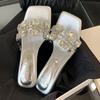 Fashion Luxury Crystal Fashion Transparent Heels Ladies Wedges Slippers Rhinestones Women Heeled Slippers Shoes Female Slides Pumps