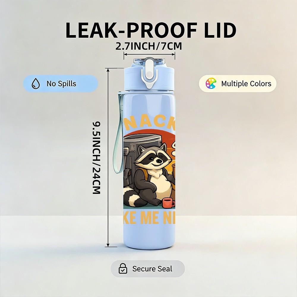 1PC Snacks Make Me Nicer Raccoon Print 750ml Color Plastic Sports Water Bottle Leakproof Flip Straw Lid Suitable for Sports Office Home Use