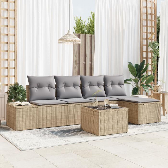 VidaXL Ensemble de Canapés de Jardin 6 pièces avec Coussins Noir Poly Rattan 3347030