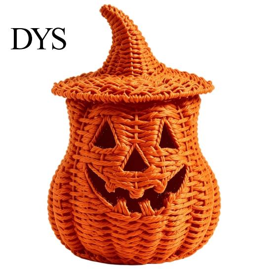 Decoratieve Opbergcontainer Halloween Pompoenlantaarn Tafelblad Decor, Geweven Heksenhoed Snoepschaal & LED Zwart Hars Prop, Gotisch Herfst Tafelstuk voor