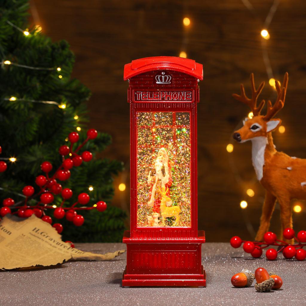 O varietate de apă de Crăciun umplută cu ornamente muzicale, cabine telefonice, lămpi cu ulei, lumini de vânt, decorațiuni de Crăciun, cadouri de Crăciun