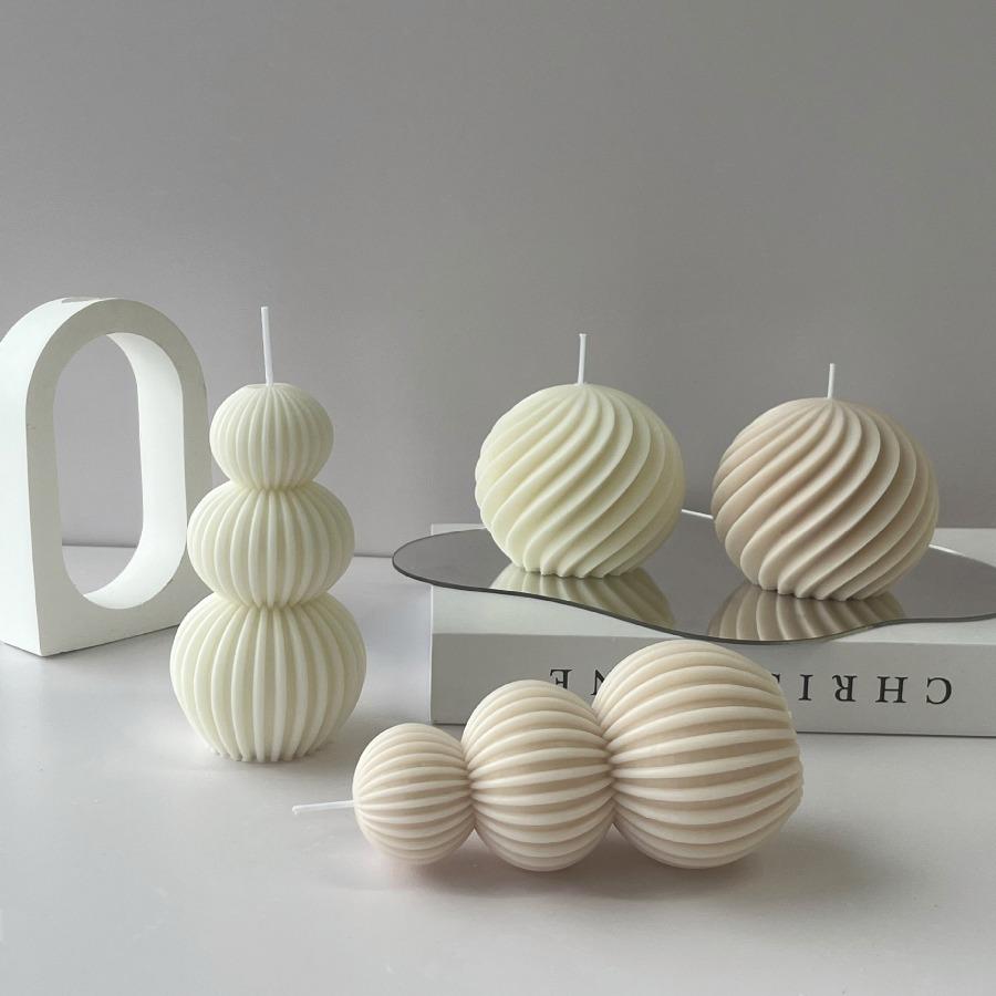 Nordic Minimalist Swirl Ribbed Ball Scented Candle Soy Wax Aromatherapy Candle Home Bedroom Table Decor Wedding Gift