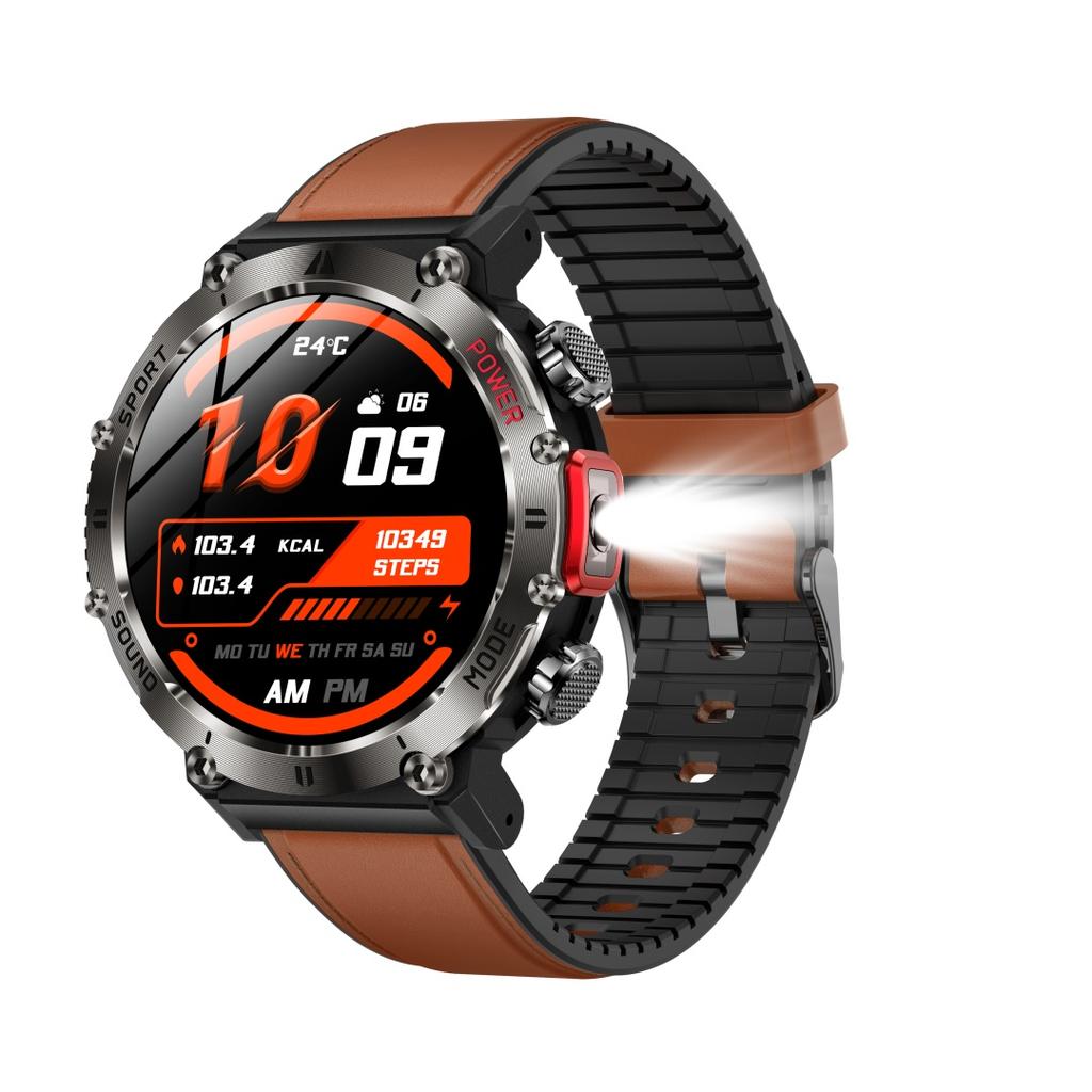 Rainbuvvy HT32 Bluetooth Smartwatch 1,43 Zoll IPS 360x360 Voll-Touchscreen BLE5.0 IP68 Wasserdicht Mehrere Farben Taschenlampe Android Smartwatch