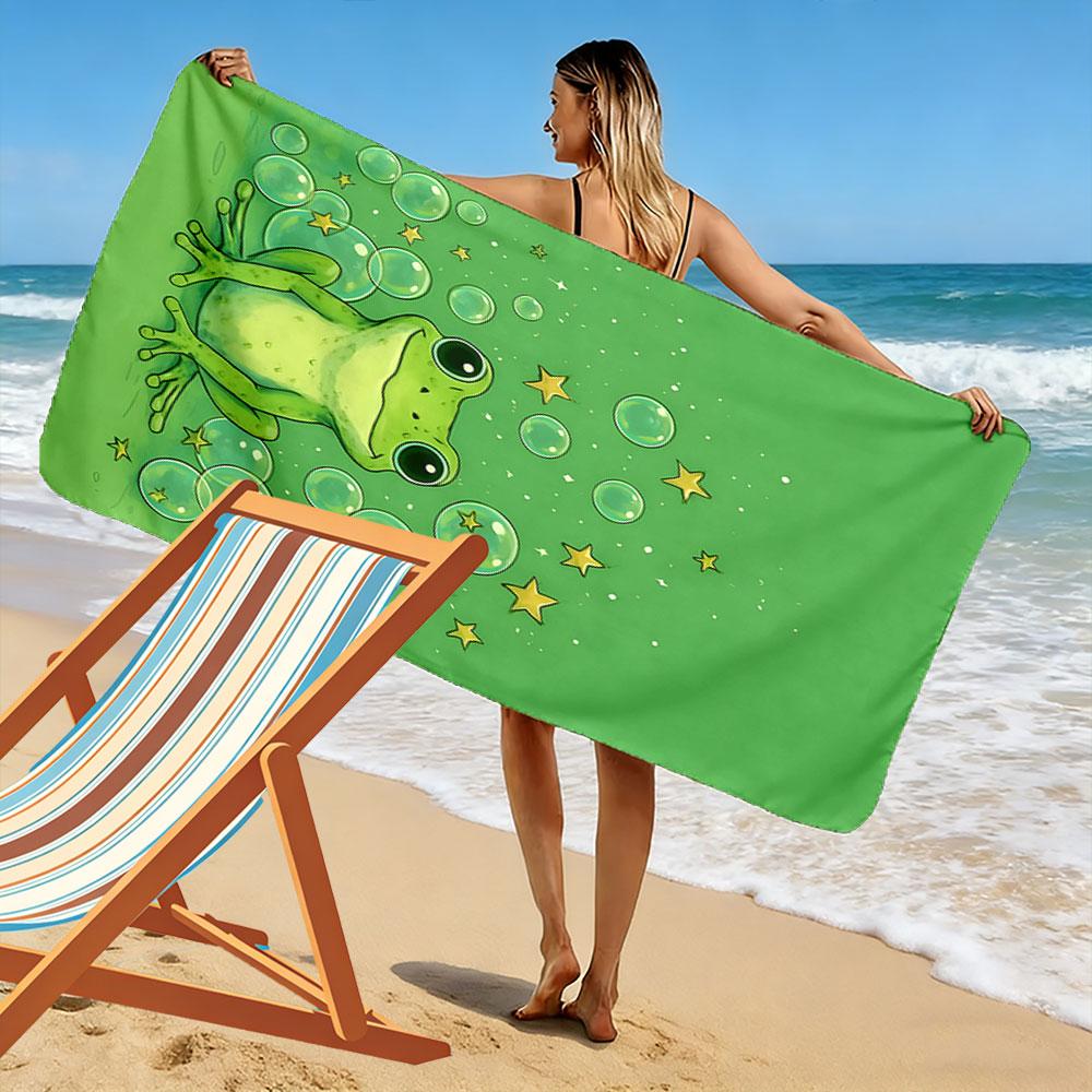 Froggy dreams with bubbles Print beach towel, quick drying, suitable for travel, outdoor sports, jogging, the beach and swimming, gift