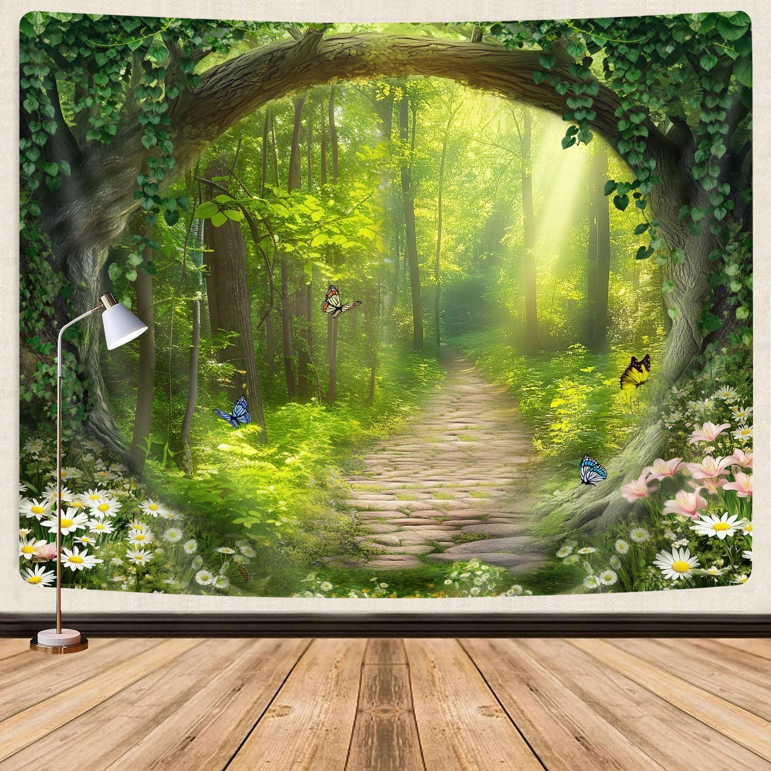 Tapestry nature enchanted forest fantasy green 75x100